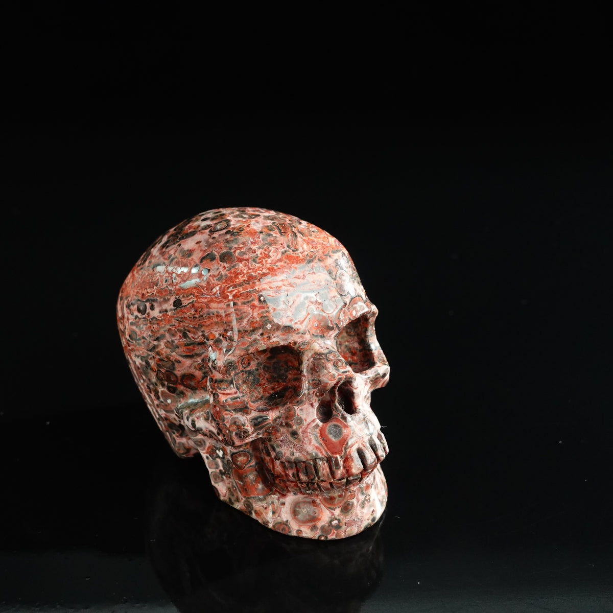 3.0" Red Leopard skin stone Crystal Skull Carving - Unique Piece #LS20