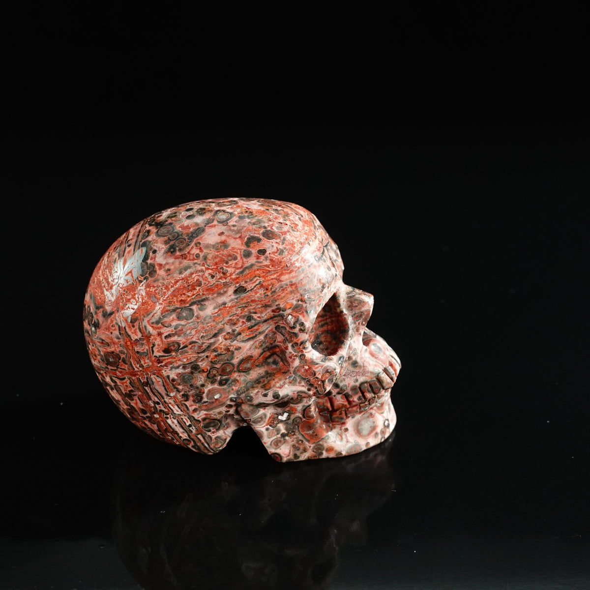 3.0" Red Leopard skin stone Crystal Skull Carving - Unique Piece #LS20