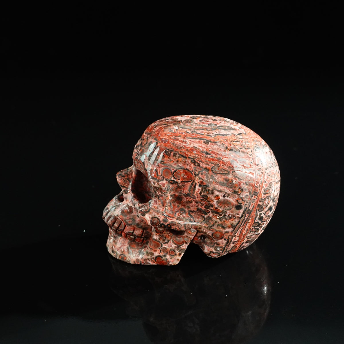 3.0" Red Leopard skin stone Crystal Skull Carving - Unique Piece #LS20