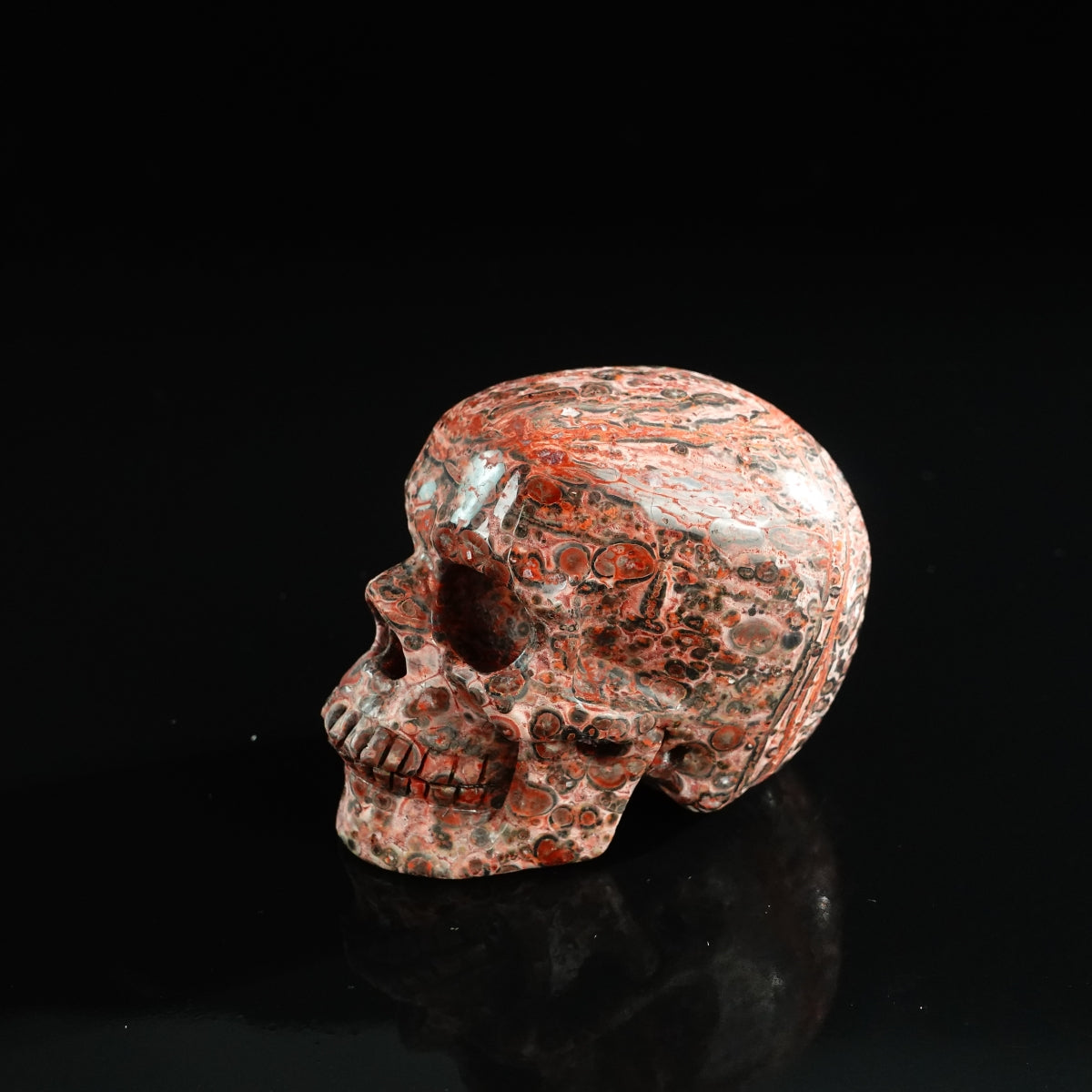 3.0" Red Leopard skin stone Crystal Skull Carving - Unique Piece #LS20