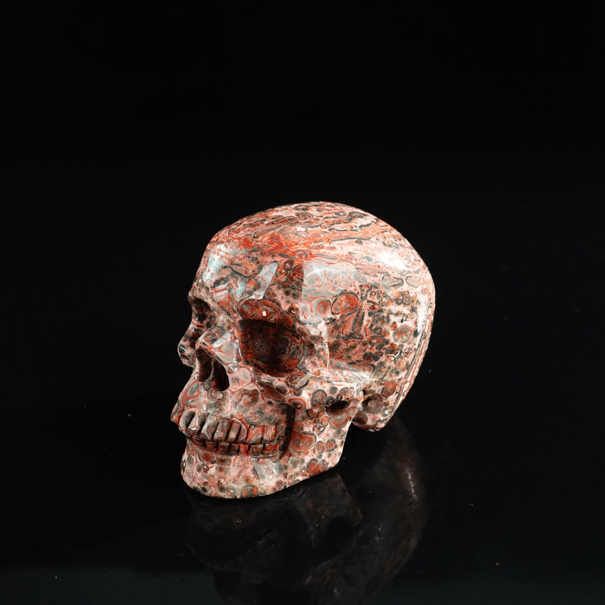 3.0" Red Leopard skin stone Crystal Skull Carving - Unique Piece #LS20