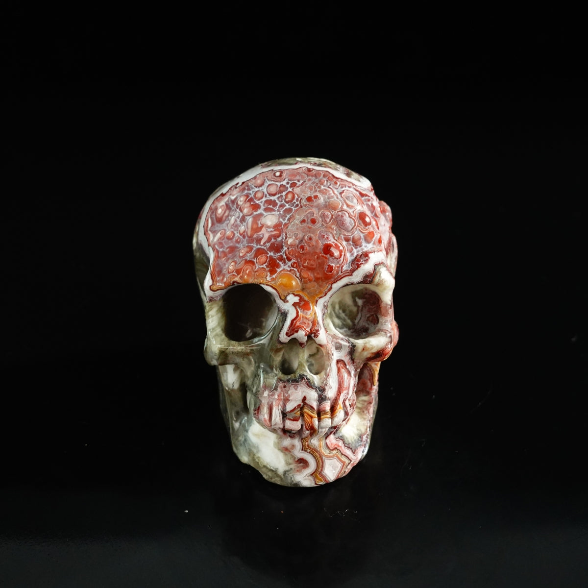 3.0" Red Crazy Lace Agate Crystal Skull Carving - Unique Piece #RC01