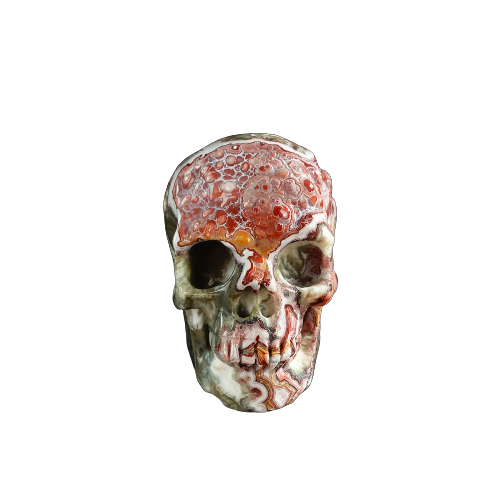 3.0" Red Crazy Lace Agate Crystal Skull Carving - Unique Piece #RC01