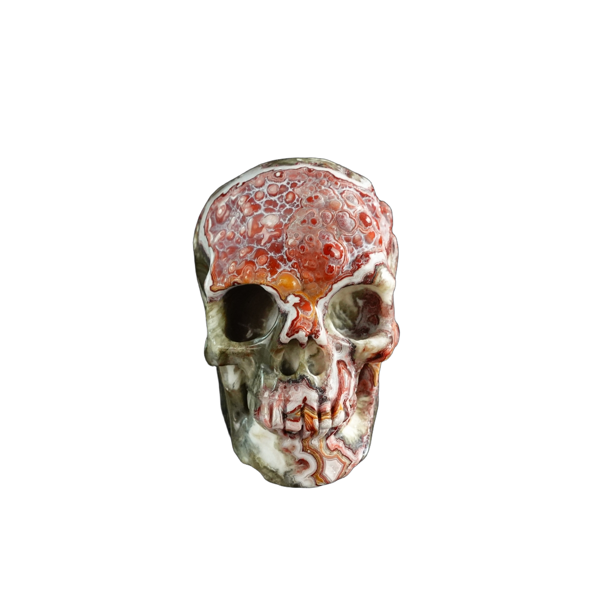 3.0" Red Crazy Lace Agate Crystal Skull Carving - Unique Piece #RC01