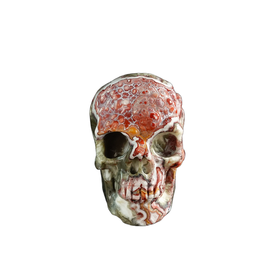 3.0" Red Crazy Lace Agate Crystal Skull Carving - Unique Piece #RC01