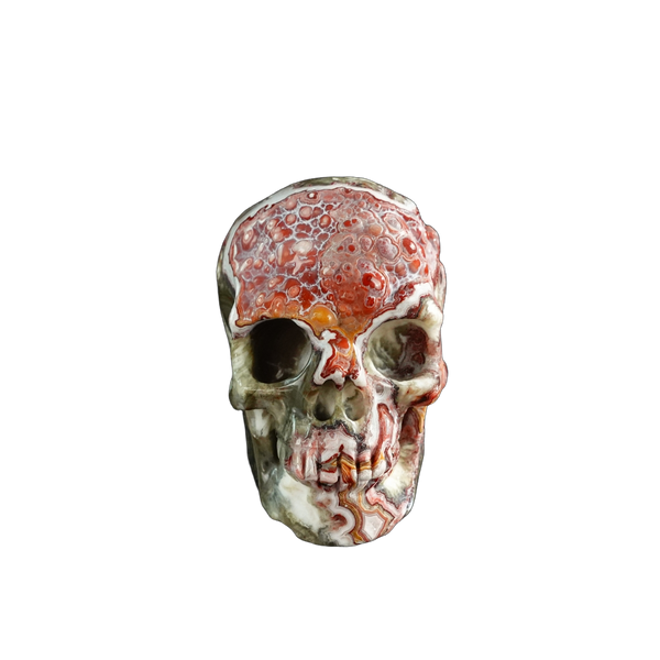 3.0" Red Crazy Lace Agate Crystal Skull Carving - Unique Piece #RC01