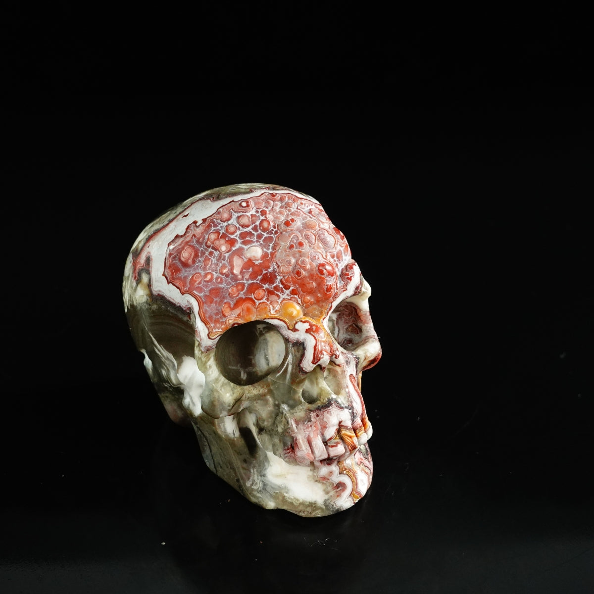 3.0" Red Crazy Lace Agate Crystal Skull Carving - Unique Piece #RC01
