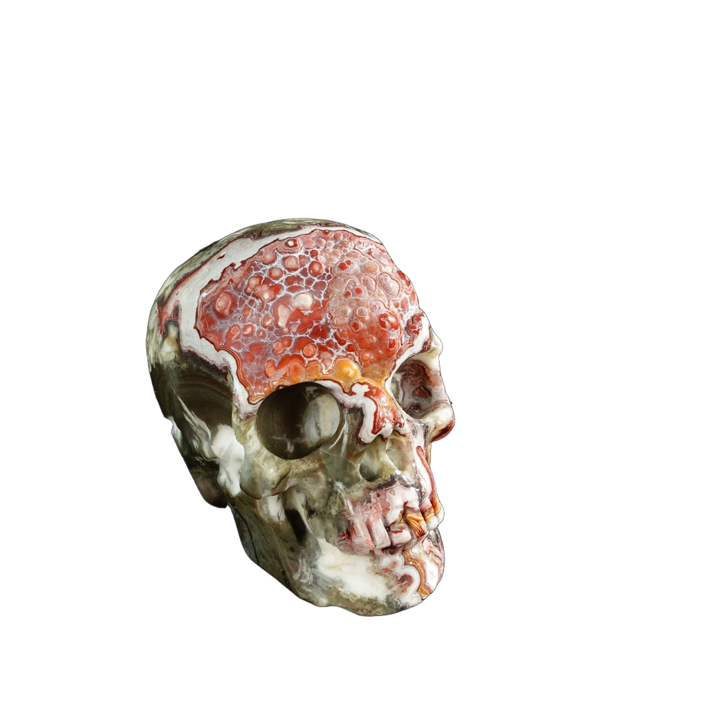 3.0" Red Crazy Lace Agate Crystal Skull Carving - Unique Piece #RC01