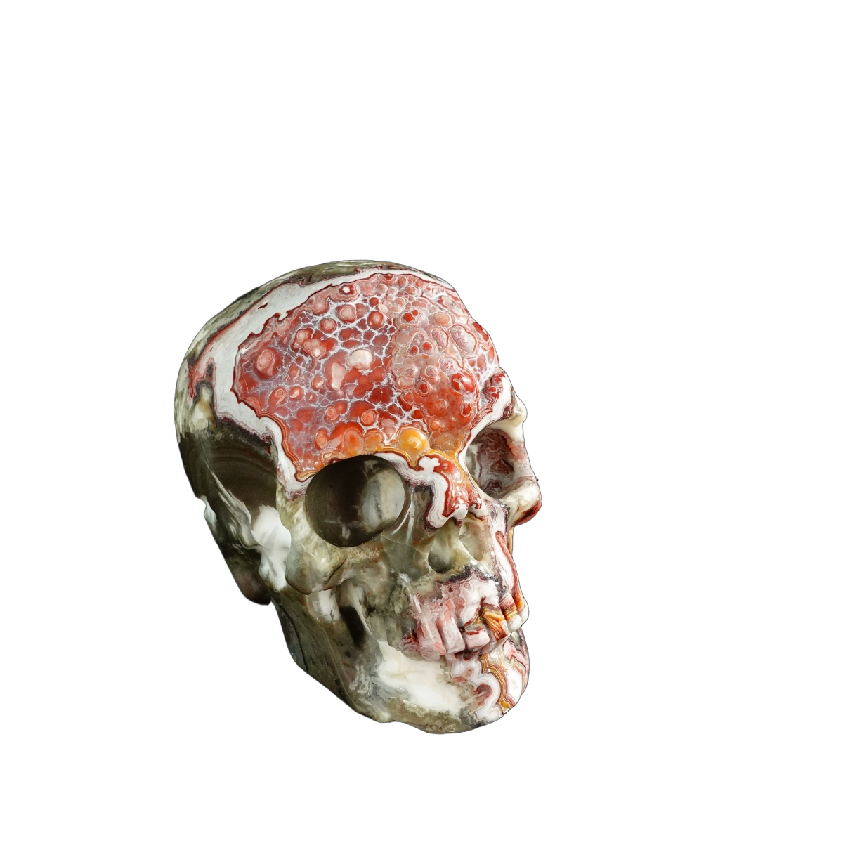 3.0" Red Crazy Lace Agate Crystal Skull Carving - Unique Piece #RC01