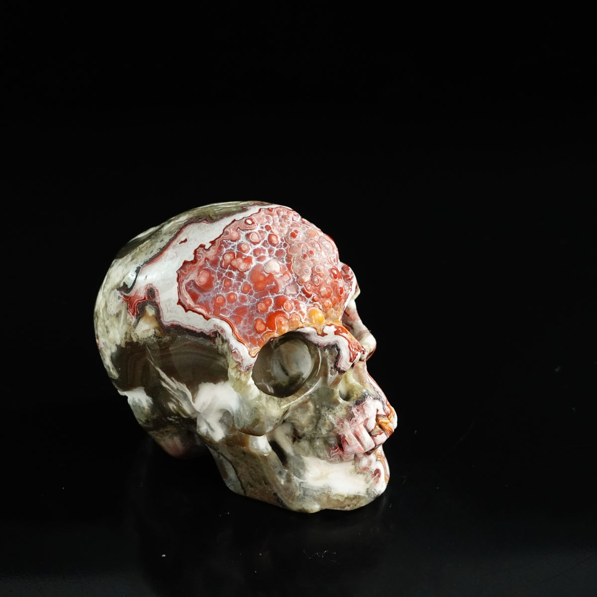 3.0" Red Crazy Lace Agate Crystal Skull Carving - Unique Piece #RC01