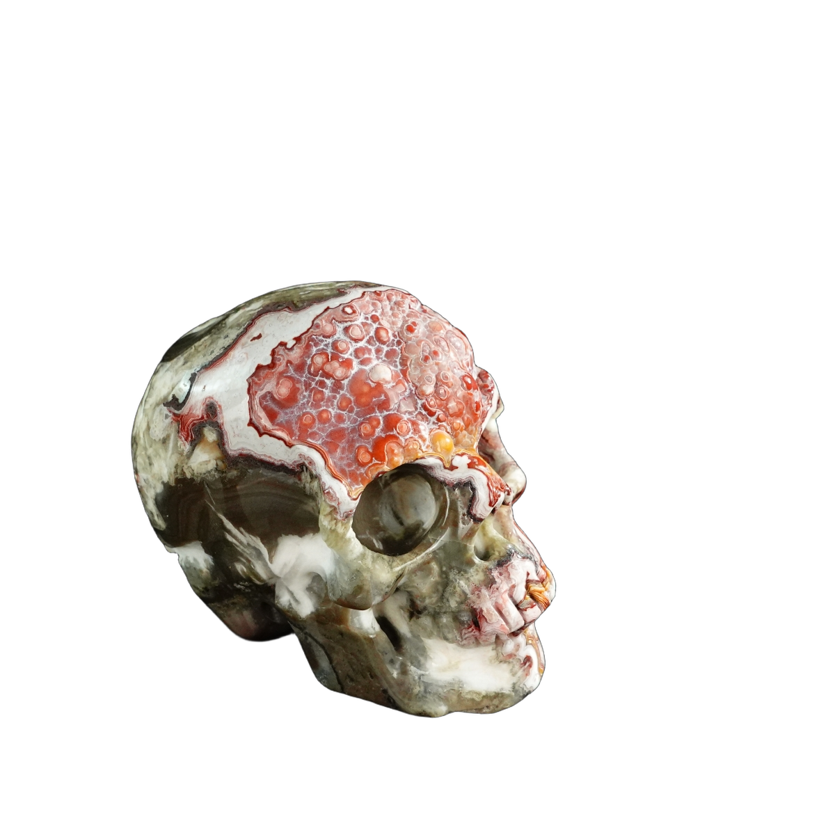 3.0" Red Crazy Lace Agate Crystal Skull Carving - Unique Piece #RC01
