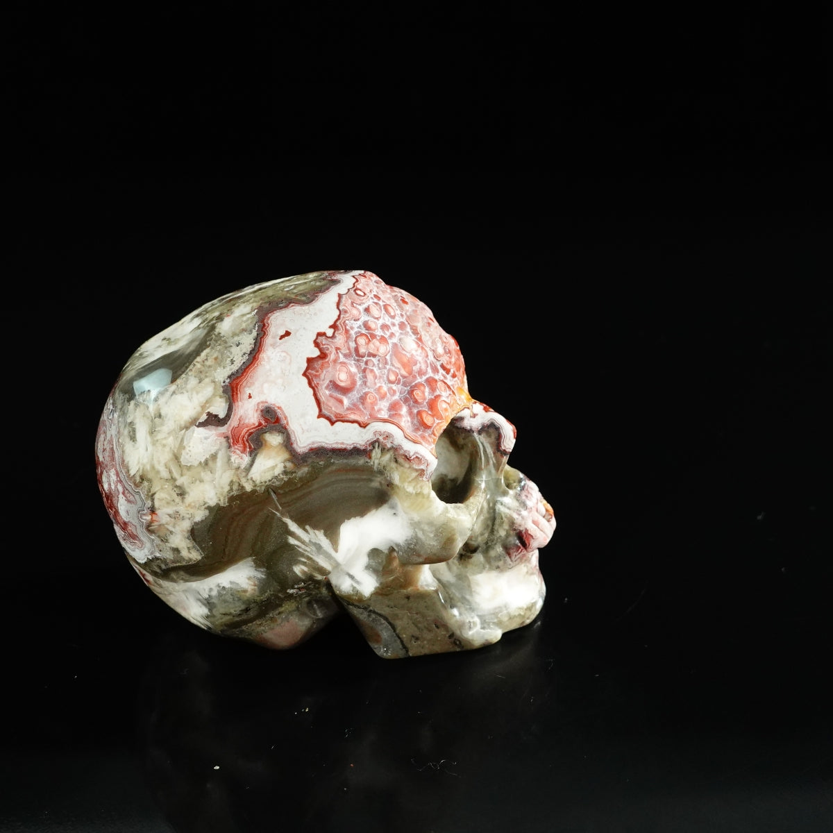 3.0" Red Crazy Lace Agate Crystal Skull Carving - Unique Piece #RC01