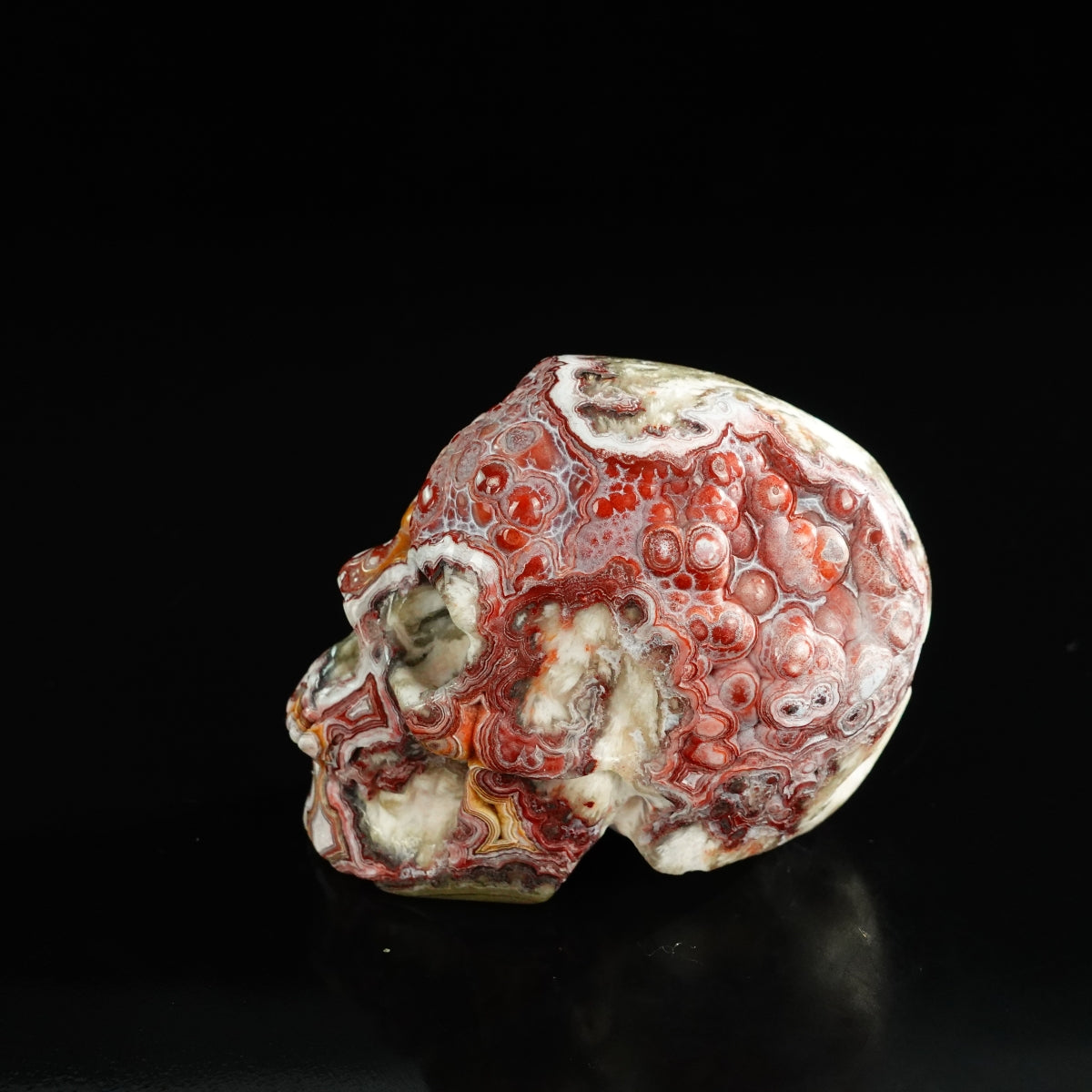 3.0" Red Crazy Lace Agate Crystal Skull Carving - Unique Piece #RC01