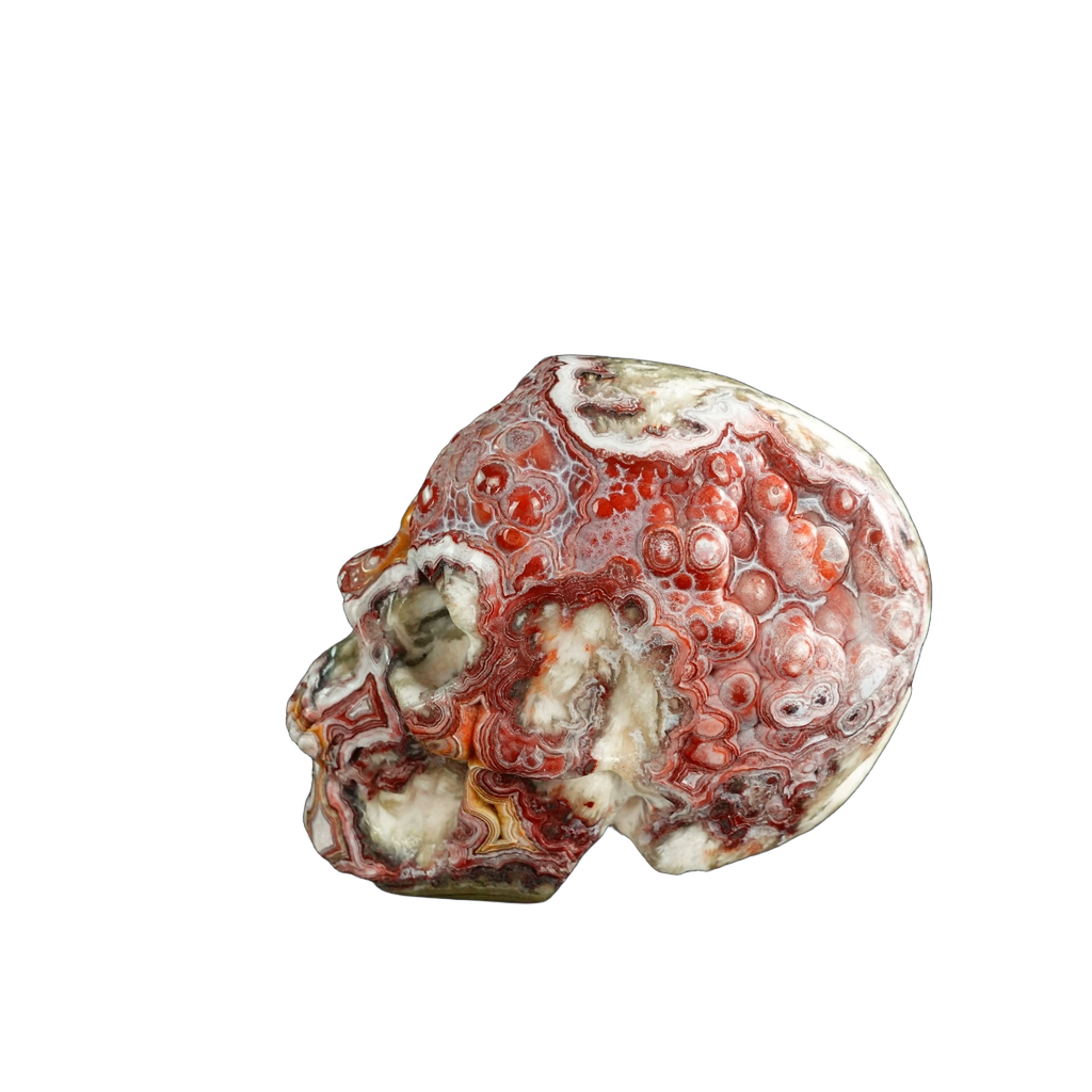 3.0" Red Crazy Lace Agate Crystal Skull Carving - Unique Piece #RC01
