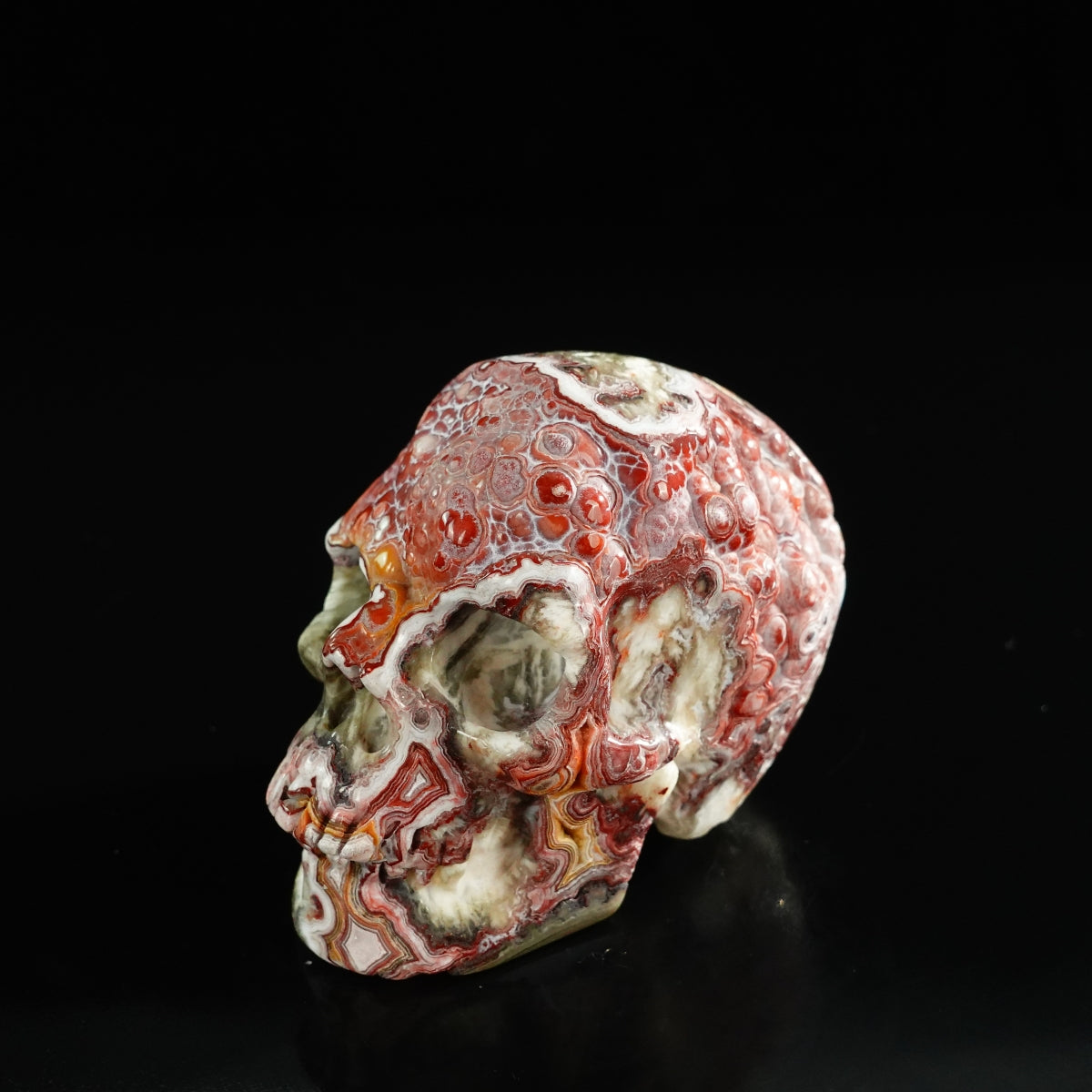 3.0" Red Crazy Lace Agate Crystal Skull Carving - Unique Piece #RC01