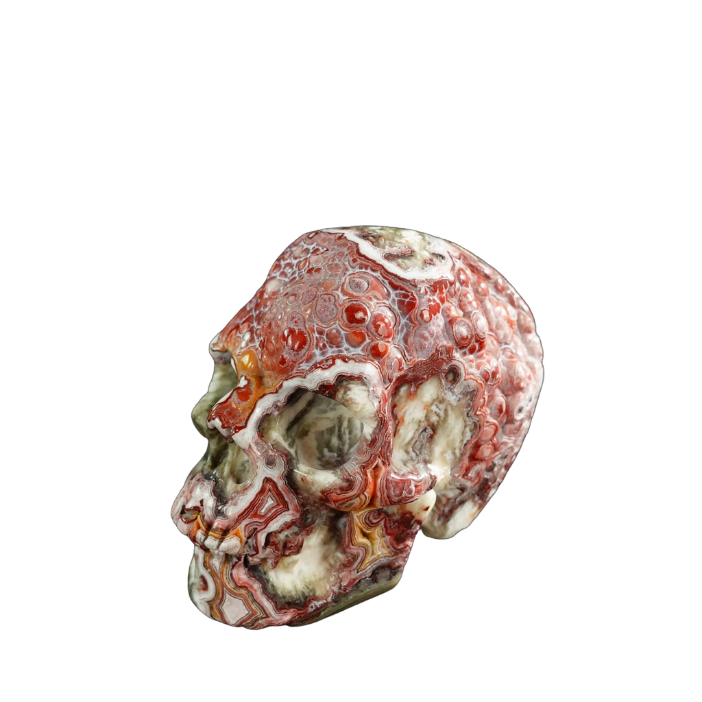 3.0" Red Crazy Lace Agate Crystal Skull Carving - Unique Piece #RC01