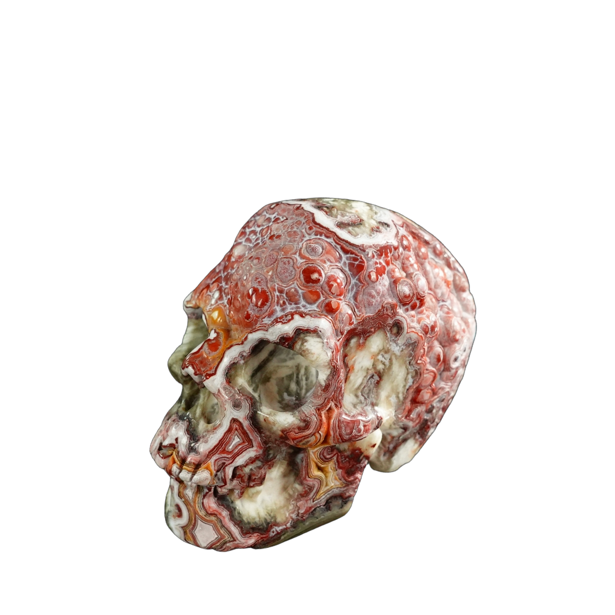 3.0" Red Crazy Lace Agate Crystal Skull Carving - Unique Piece #RC01