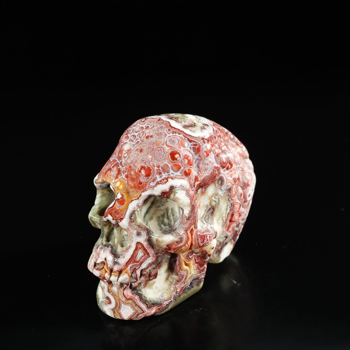 3.0" Red Crazy Lace Agate Crystal Skull Carving - Unique Piece #RC01