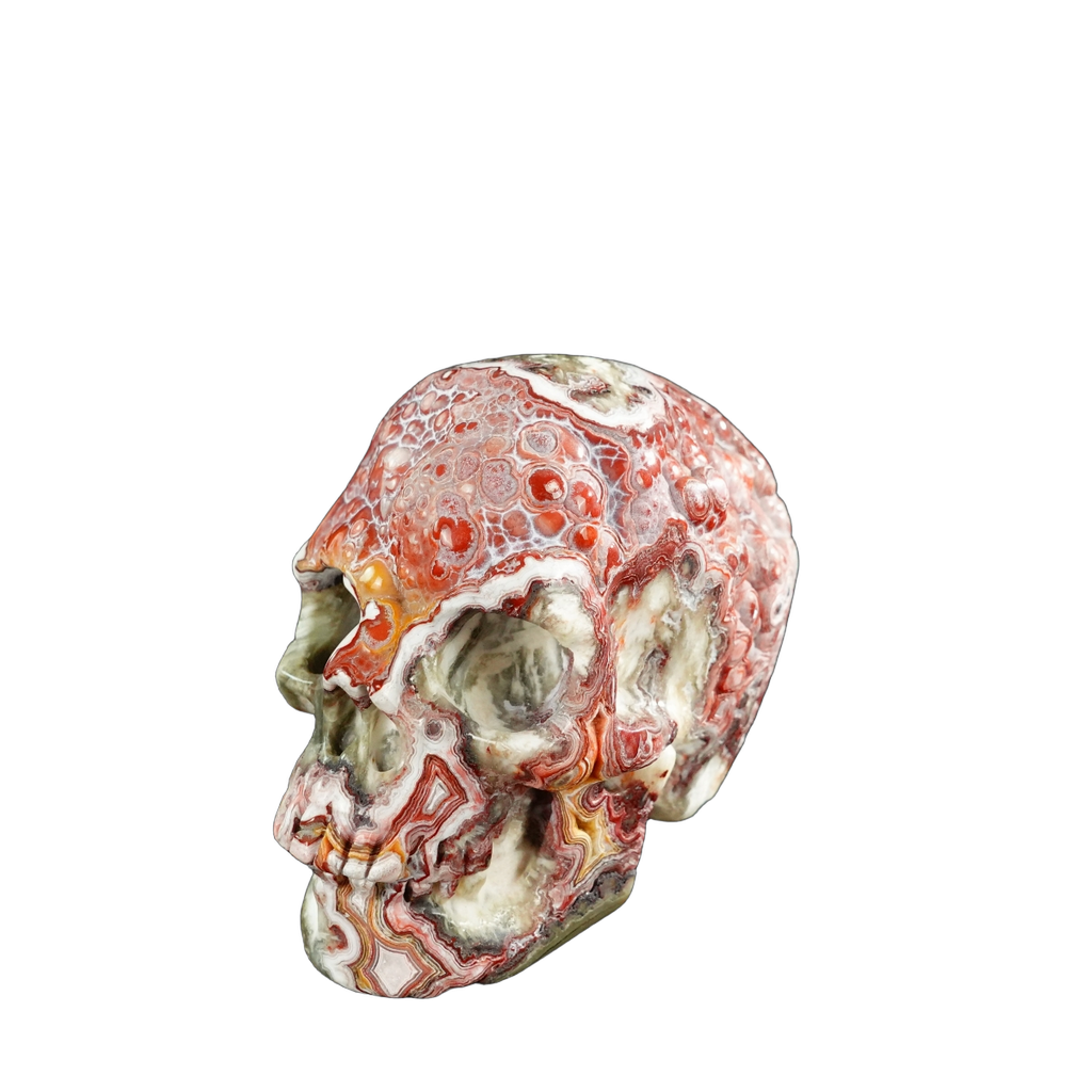 3.0" Red Crazy Lace Agate Crystal Skull Carving - Unique Piece #RC01