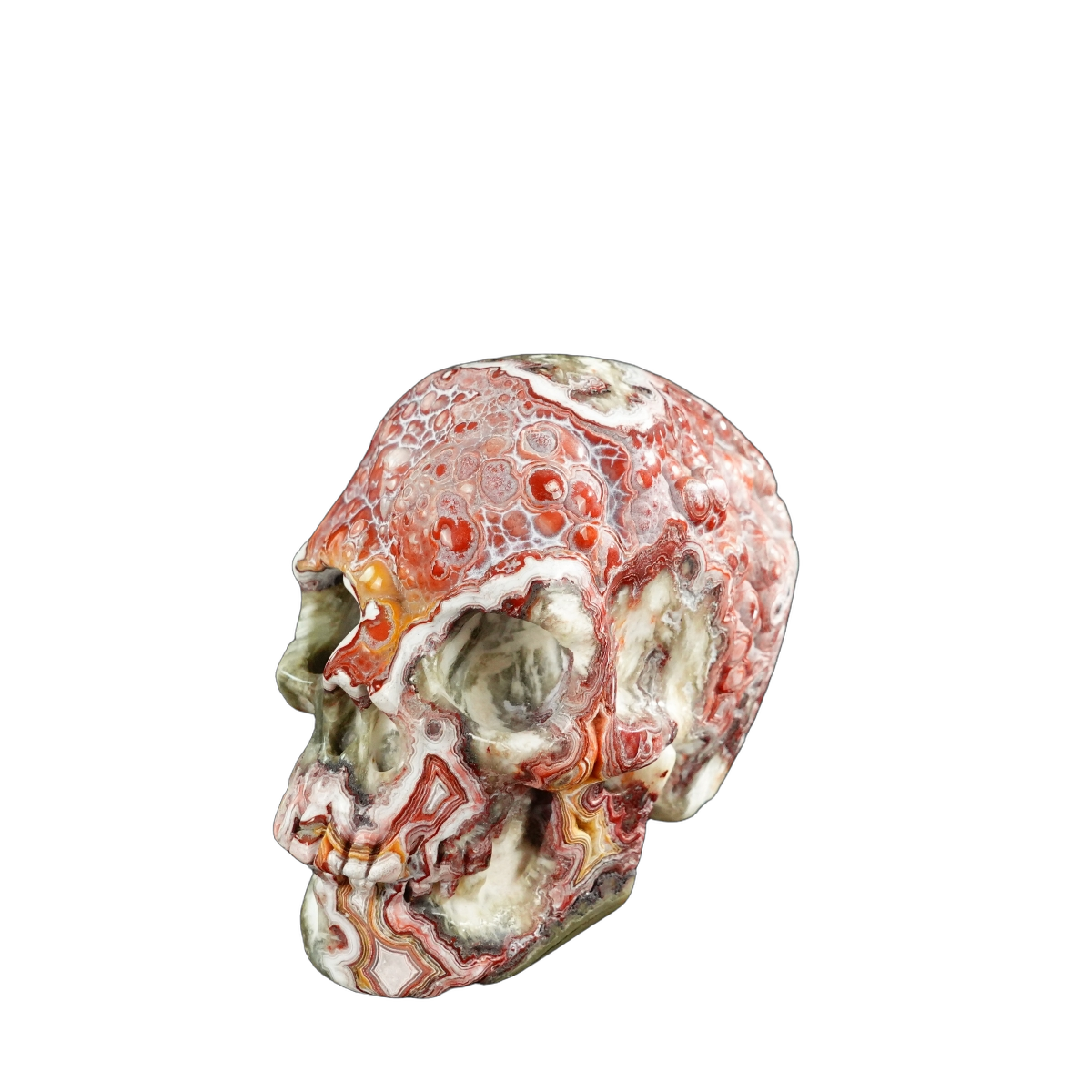 3.0" Red Crazy Lace Agate Crystal Skull Carving - Unique Piece #RC01