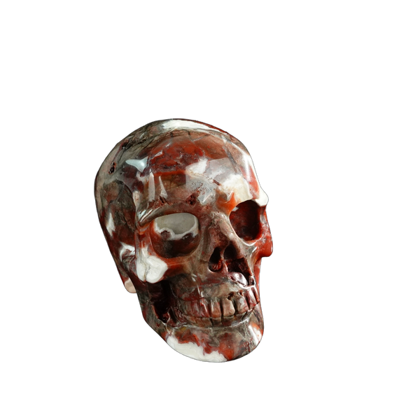3.0" Red Crazy Lace Agate Crystal Skull Carving - Unique Piece #RC02 - alternate view