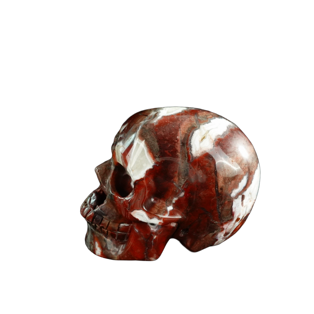 3.0" Red Crazy Lace Agate Crystal Skull Carving - Unique Piece #RC02