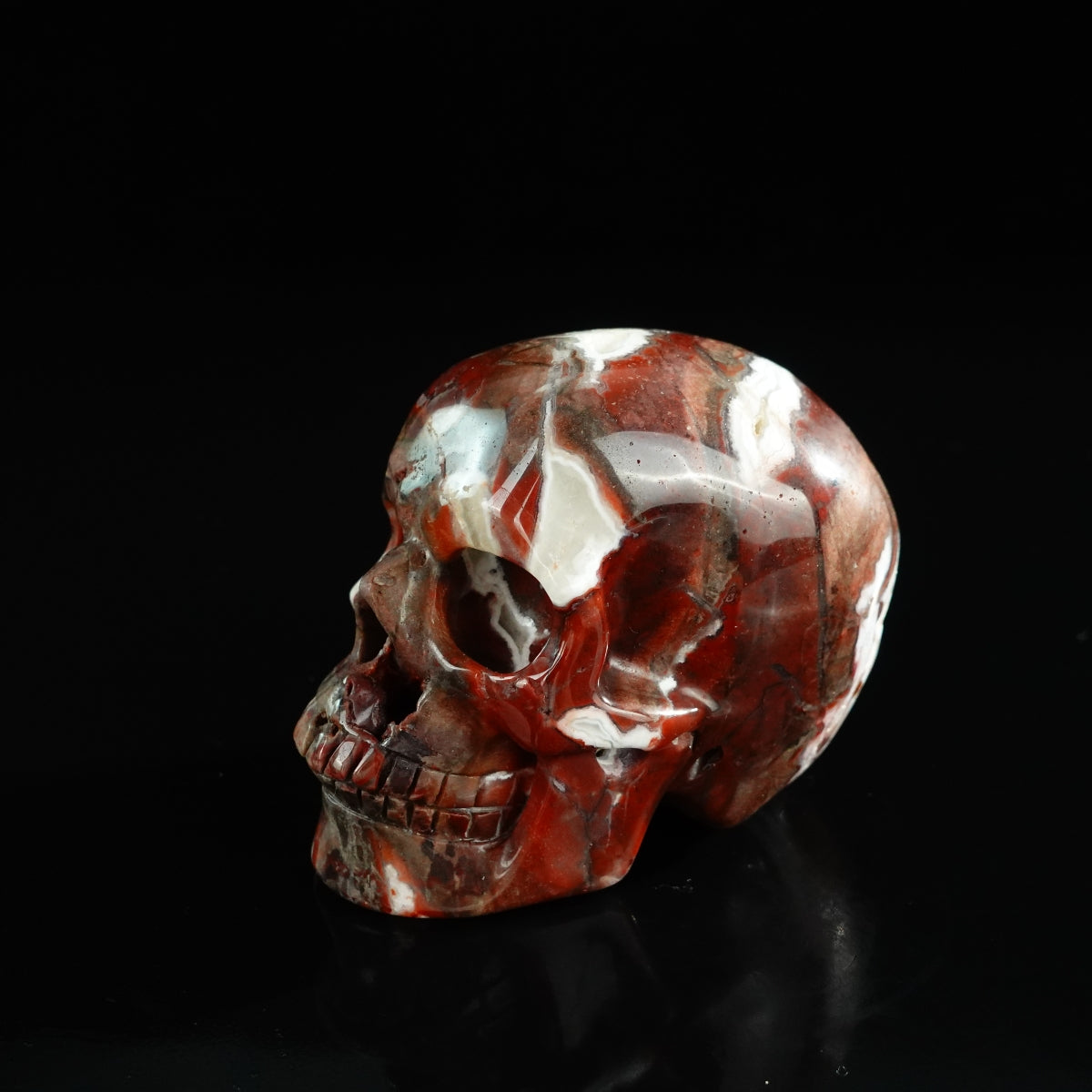 3.0" Red Crazy Lace Agate Crystal Skull Carving - Unique Piece #RC02