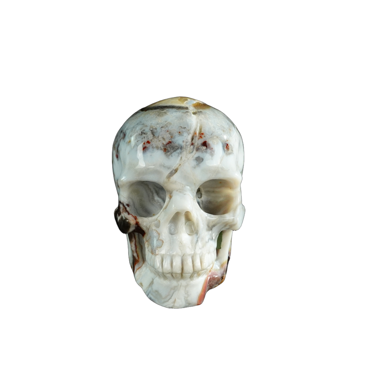 3.0" Red Crazy Lace Agate Crystal Skull Carving - Unique Piece #RC03