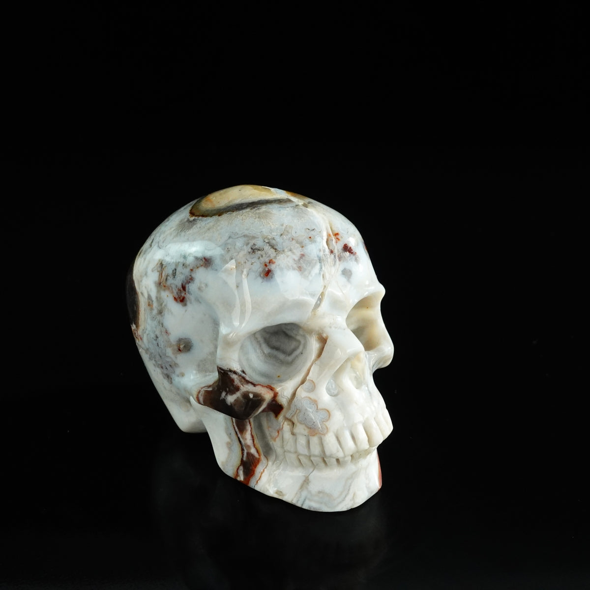 3.0" Red Crazy Lace Agate Crystal Skull Carving - Unique Piece #RC03