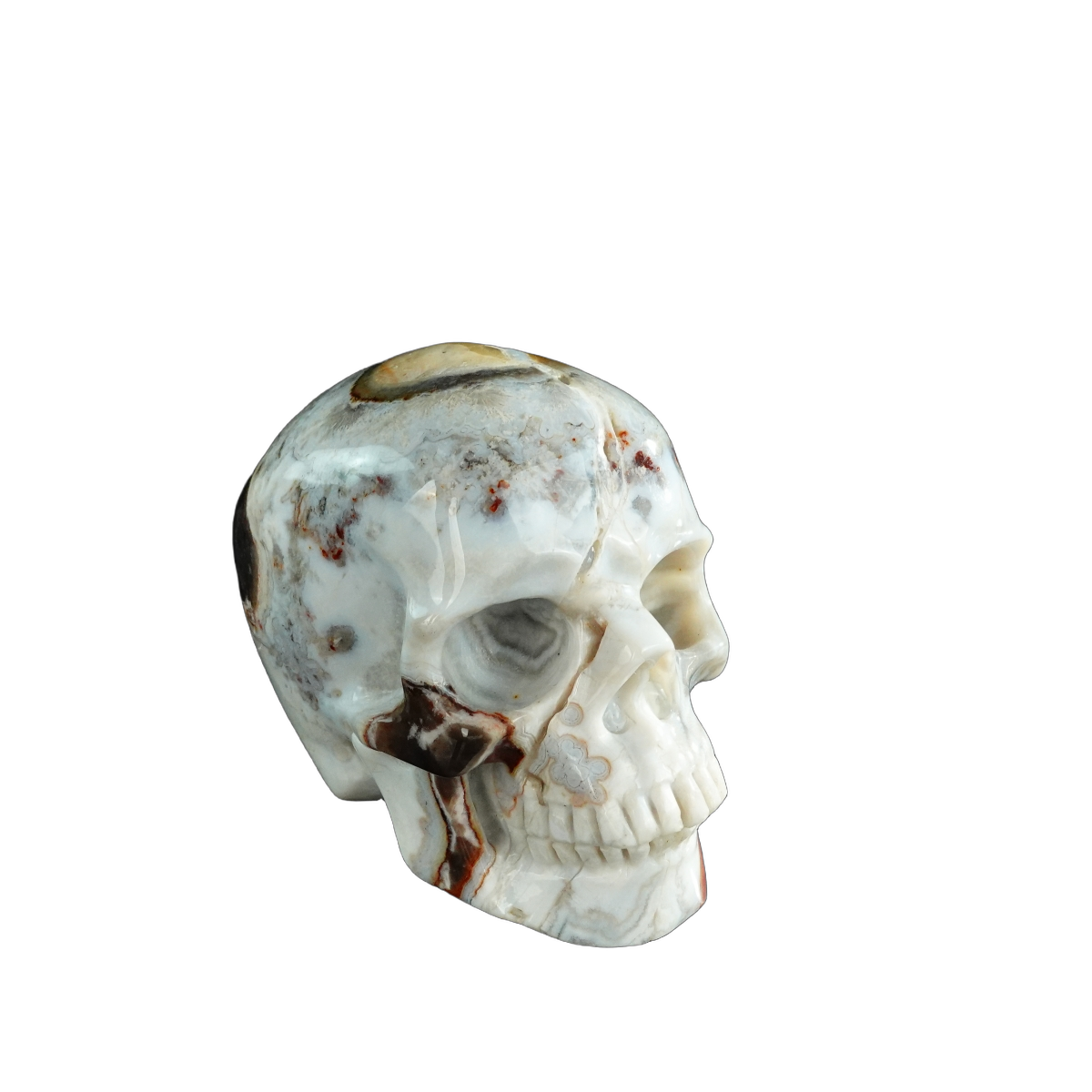 3.0" Red Crazy Lace Agate Crystal Skull Carving - Unique Piece #RC03