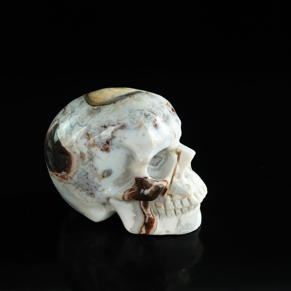 3.0" Red Crazy Lace Agate Crystal Skull Carving - Unique Piece #RC03