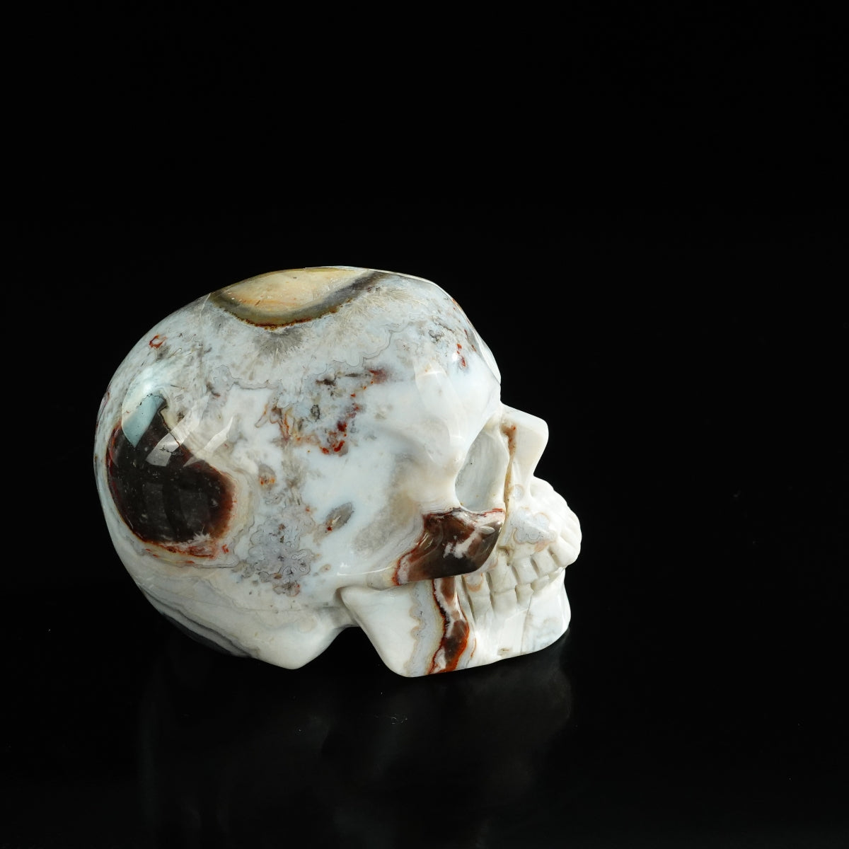 3.0" Red Crazy Lace Agate Crystal Skull Carving - Unique Piece #RC03
