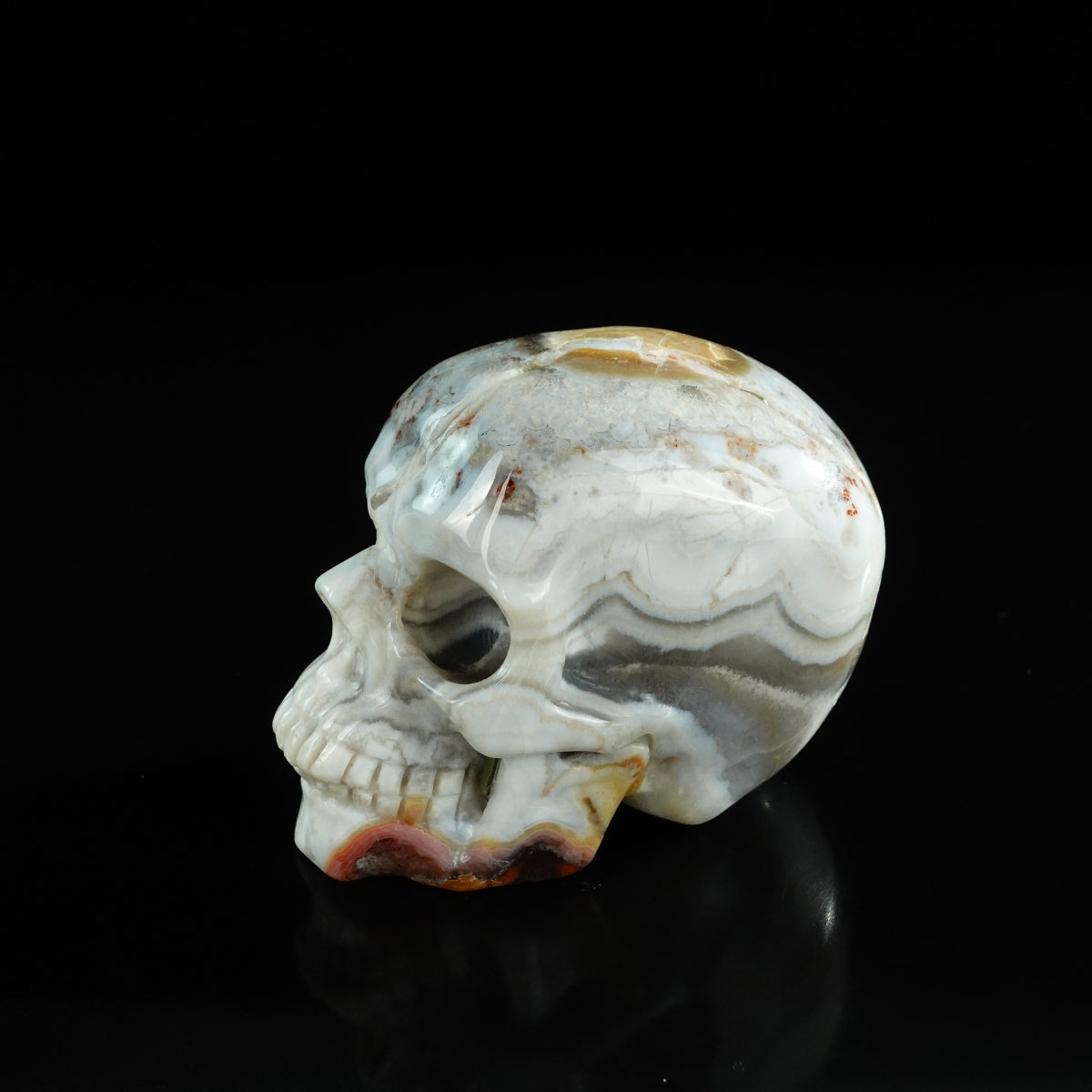 3.0" Red Crazy Lace Agate Crystal Skull Carving - Unique Piece #RC03