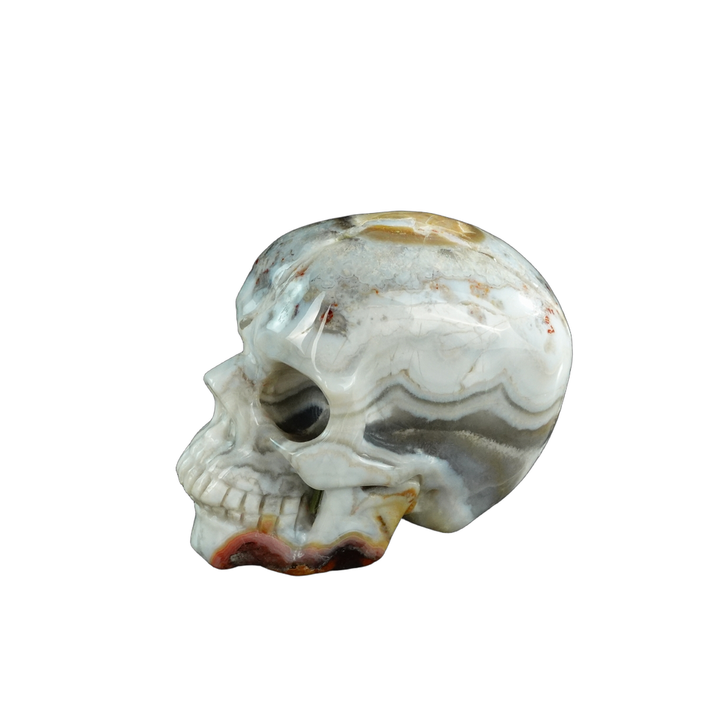 3.0" Red Crazy Lace Agate Crystal Skull Carving - Unique Piece #RC03