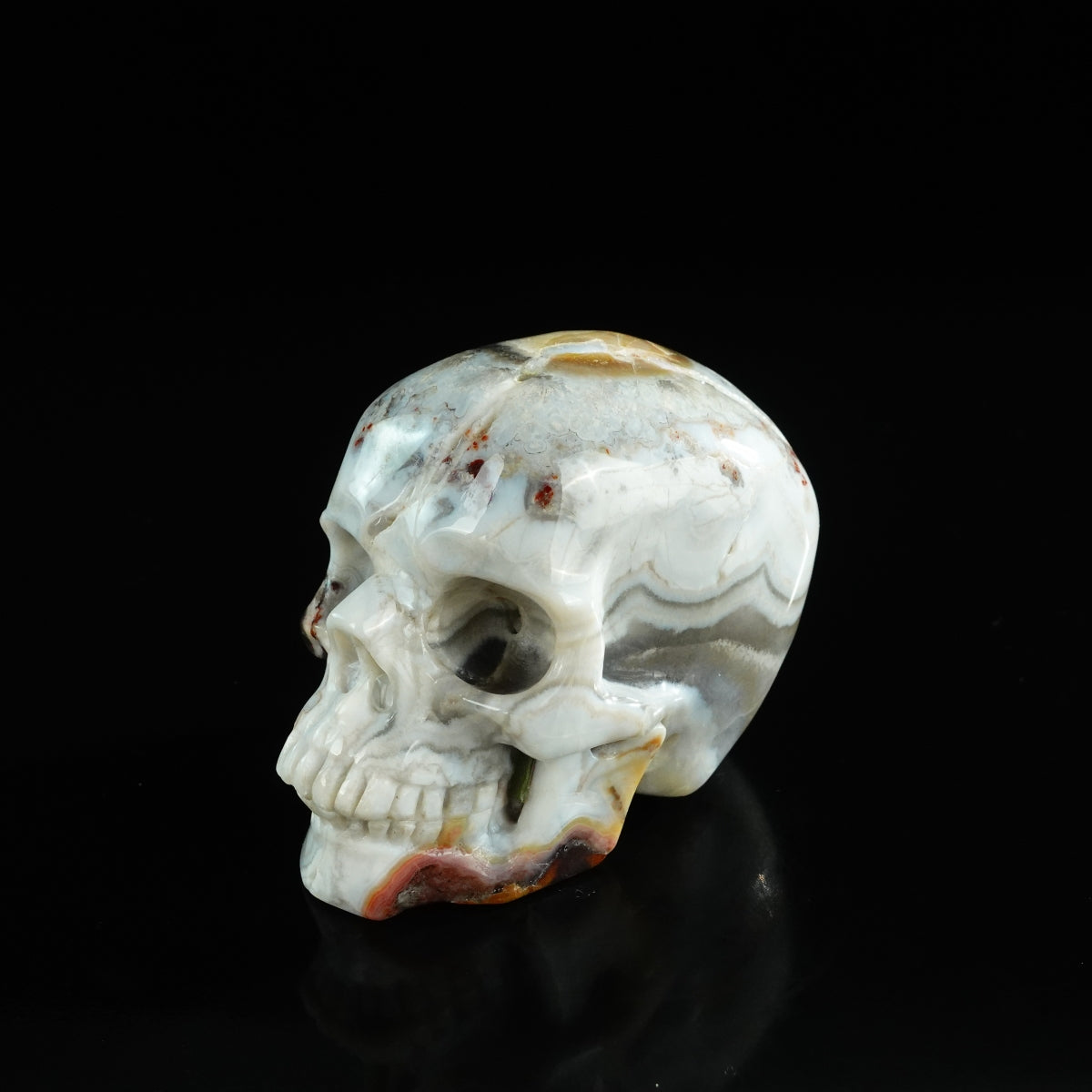 3.0" Red Crazy Lace Agate Crystal Skull Carving - Unique Piece #RC03