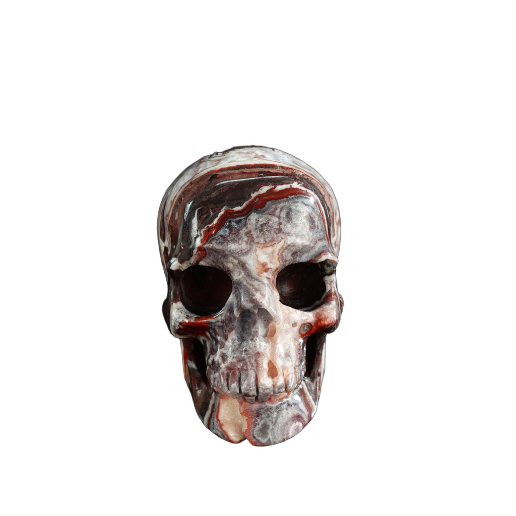 3.0" Red Crazy Lace Agate Crystal Skull Carving - Unique Piece #RC04