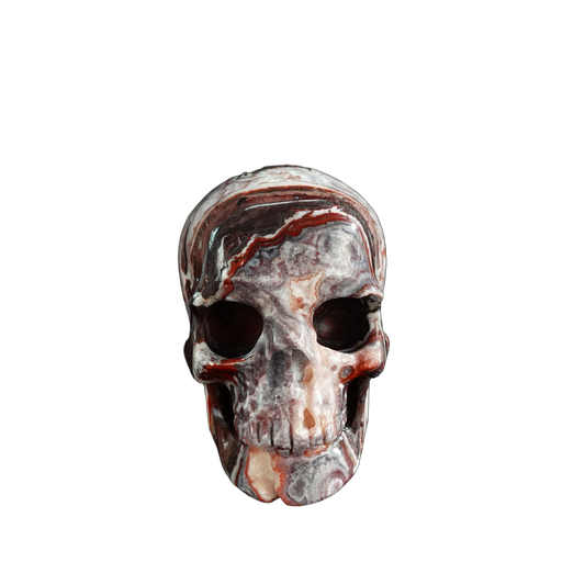 3.0" Red Crazy Lace Agate Crystal Skull Carving - Unique Piece #RC04