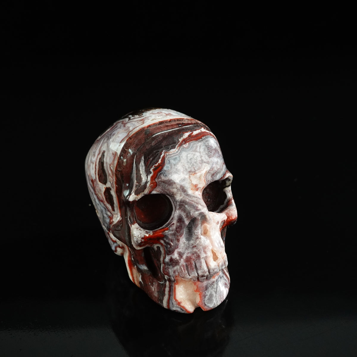 3.0" Red Crazy Lace Agate Crystal Skull Carving - Unique Piece #RC04