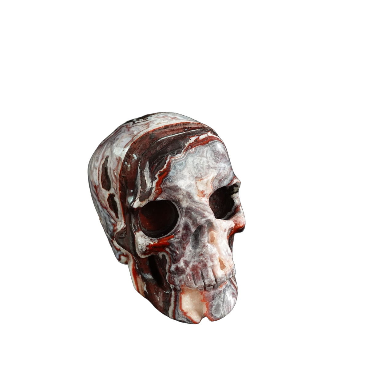 3.0" Red Crazy Lace Agate Crystal Skull Carving - Unique Piece #RC04