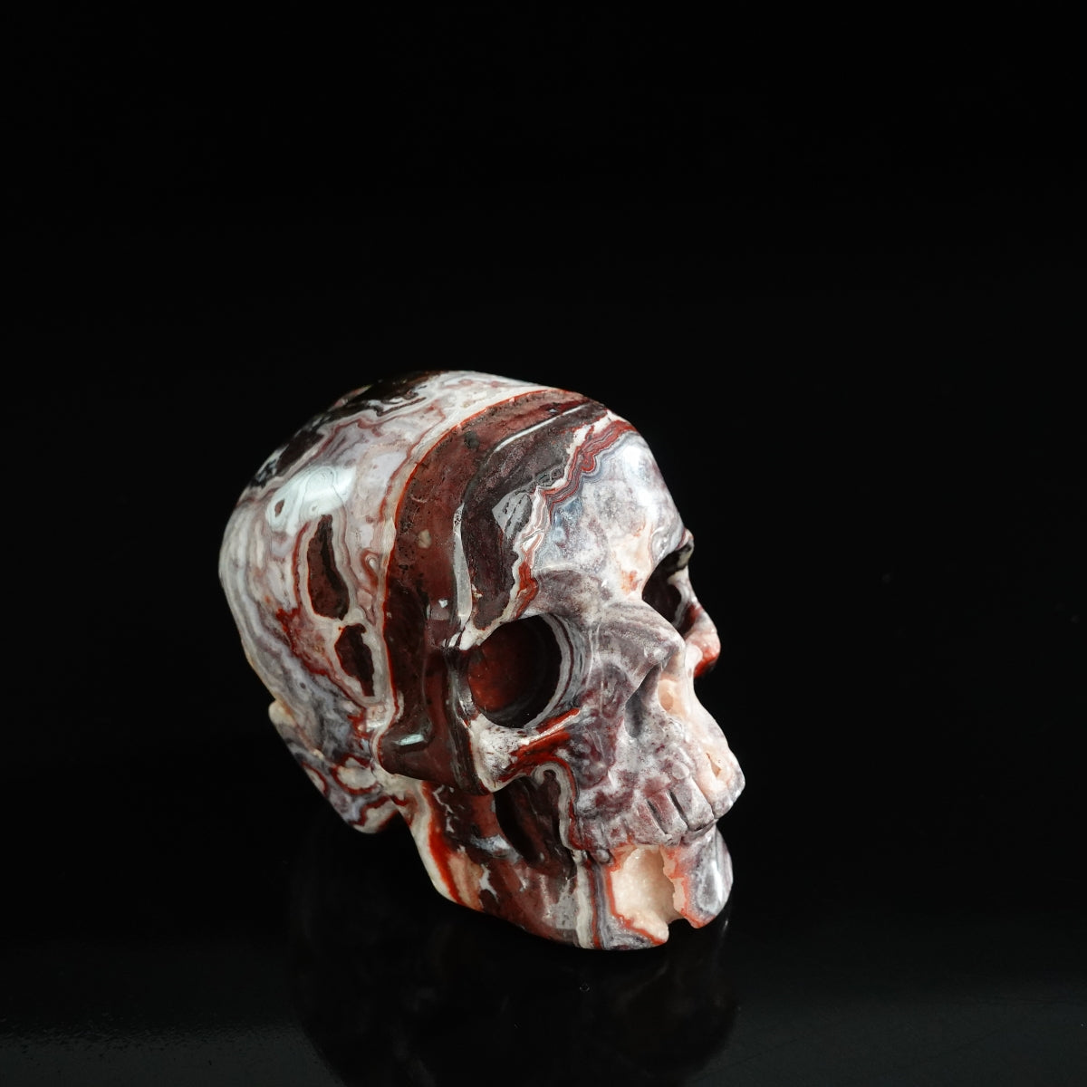 3.0" Red Crazy Lace Agate Crystal Skull Carving - Unique Piece #RC04