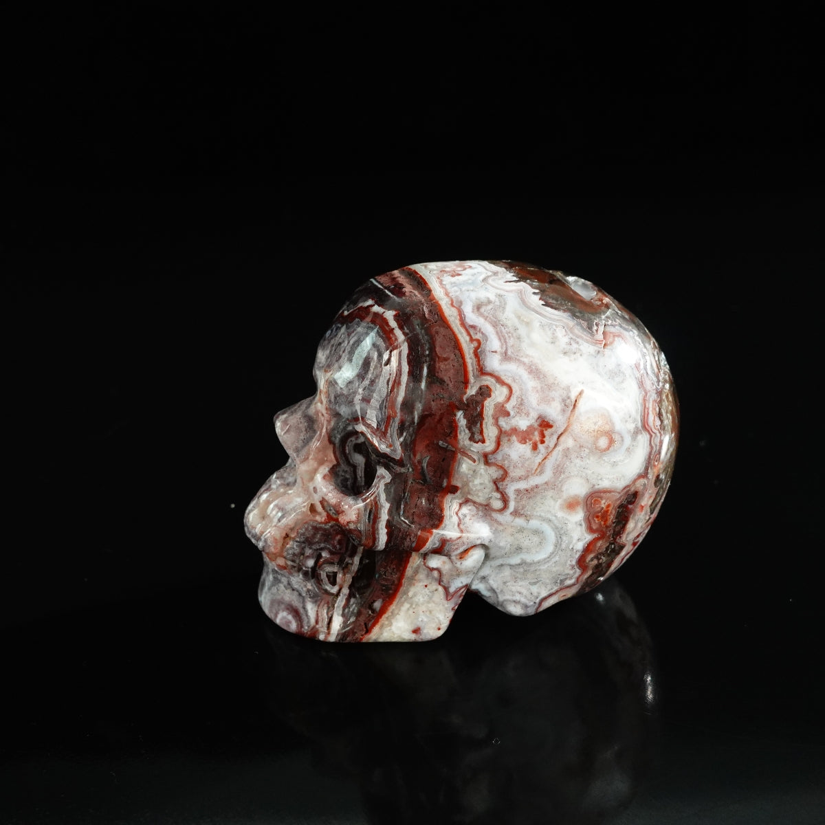 3.0" Red Crazy Lace Agate Crystal Skull Carving - Unique Piece #RC04
