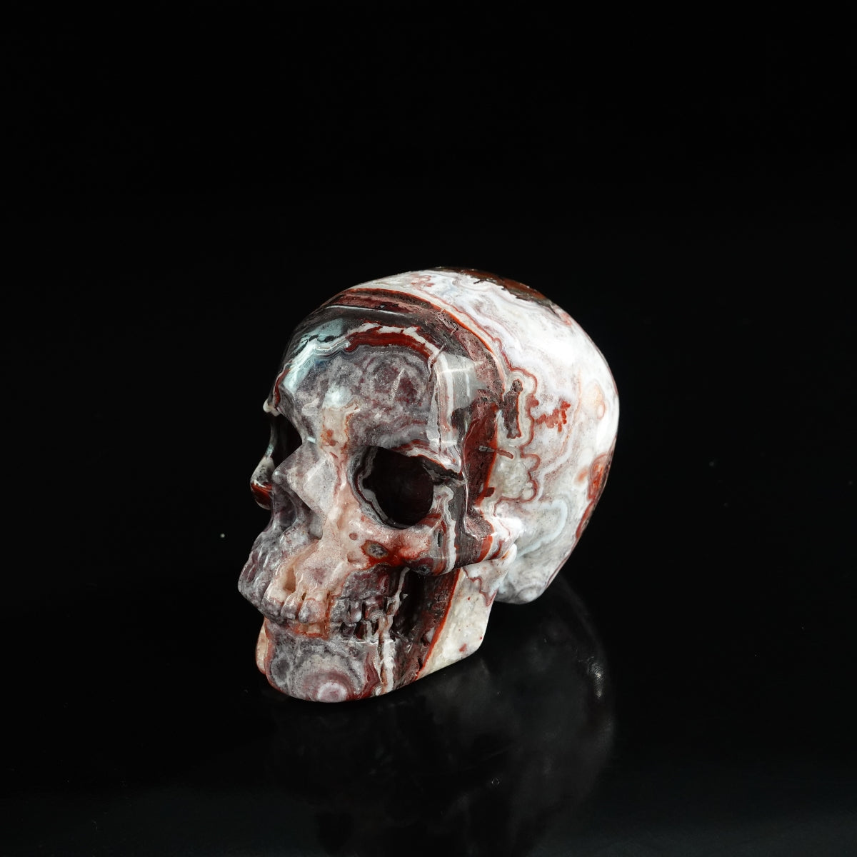 3.0" Red Crazy Lace Agate Crystal Skull Carving - Unique Piece #RC04