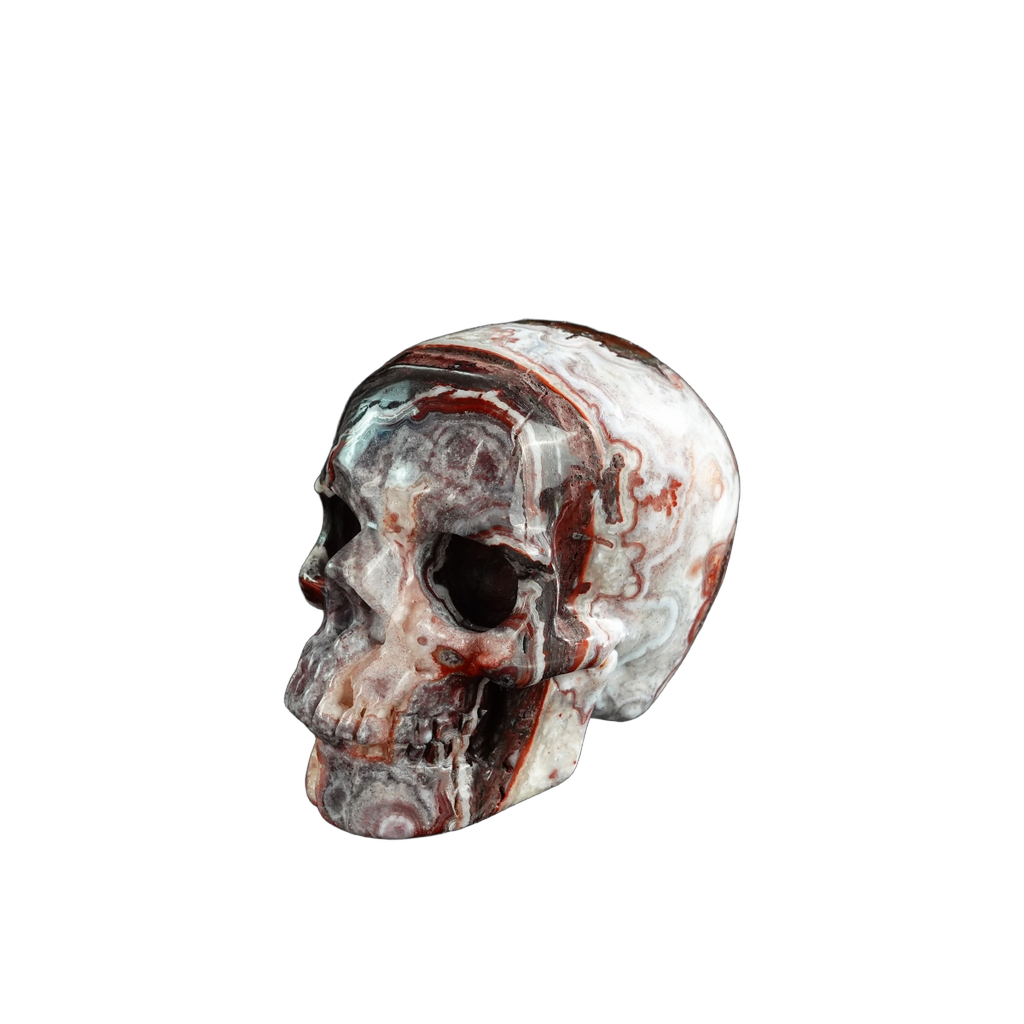 3.0" Red Crazy Lace Agate Crystal Skull Carving - Unique Piece #RC04