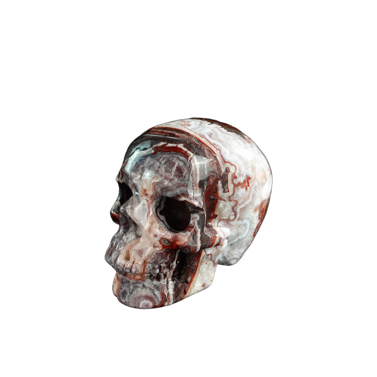 3.0" Red Crazy Lace Agate Crystal Skull Carving - Unique Piece #RC04