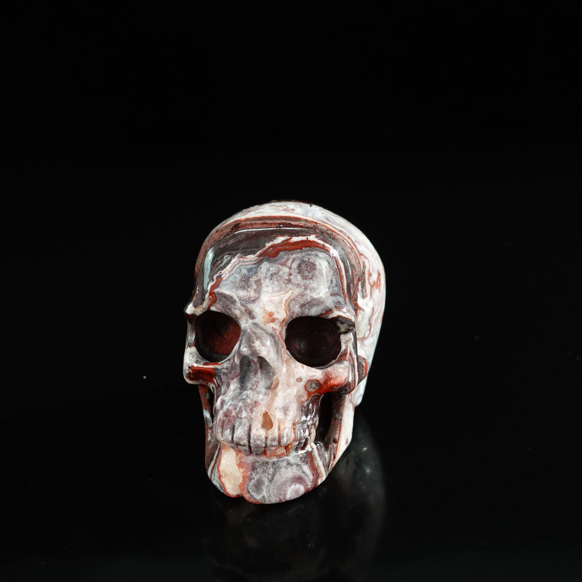 3.0" Red Crazy Lace Agate Crystal Skull Carving - Unique Piece #RC04