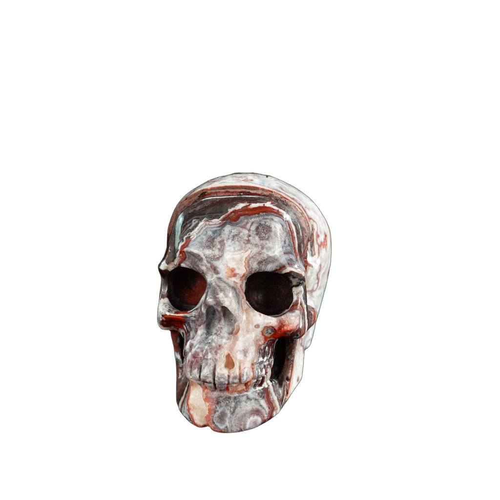 3.0" Red Crazy Lace Agate Crystal Skull Carving - Unique Piece #RC04