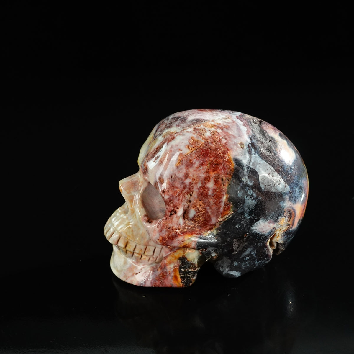 3.0" Red Crazy Lace Agate Crystal Skull Carving - Unique Piece #RC05
