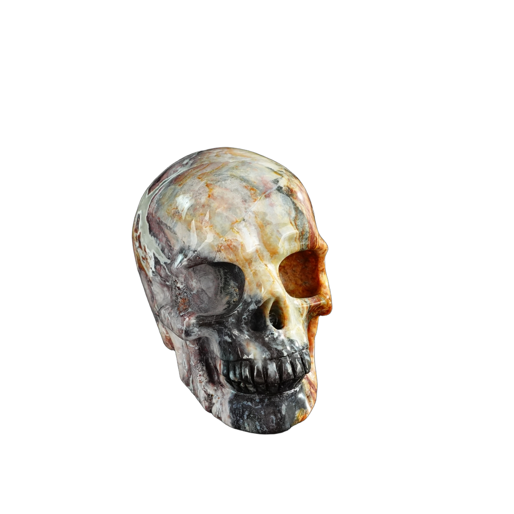 3.0" Red Crazy Lace Agate Crystal Skull Carving - Unique Piece #RC06