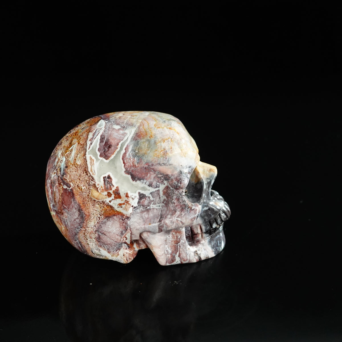 3.0" Red Crazy Lace Agate Crystal Skull Carving - Unique Piece #RC06