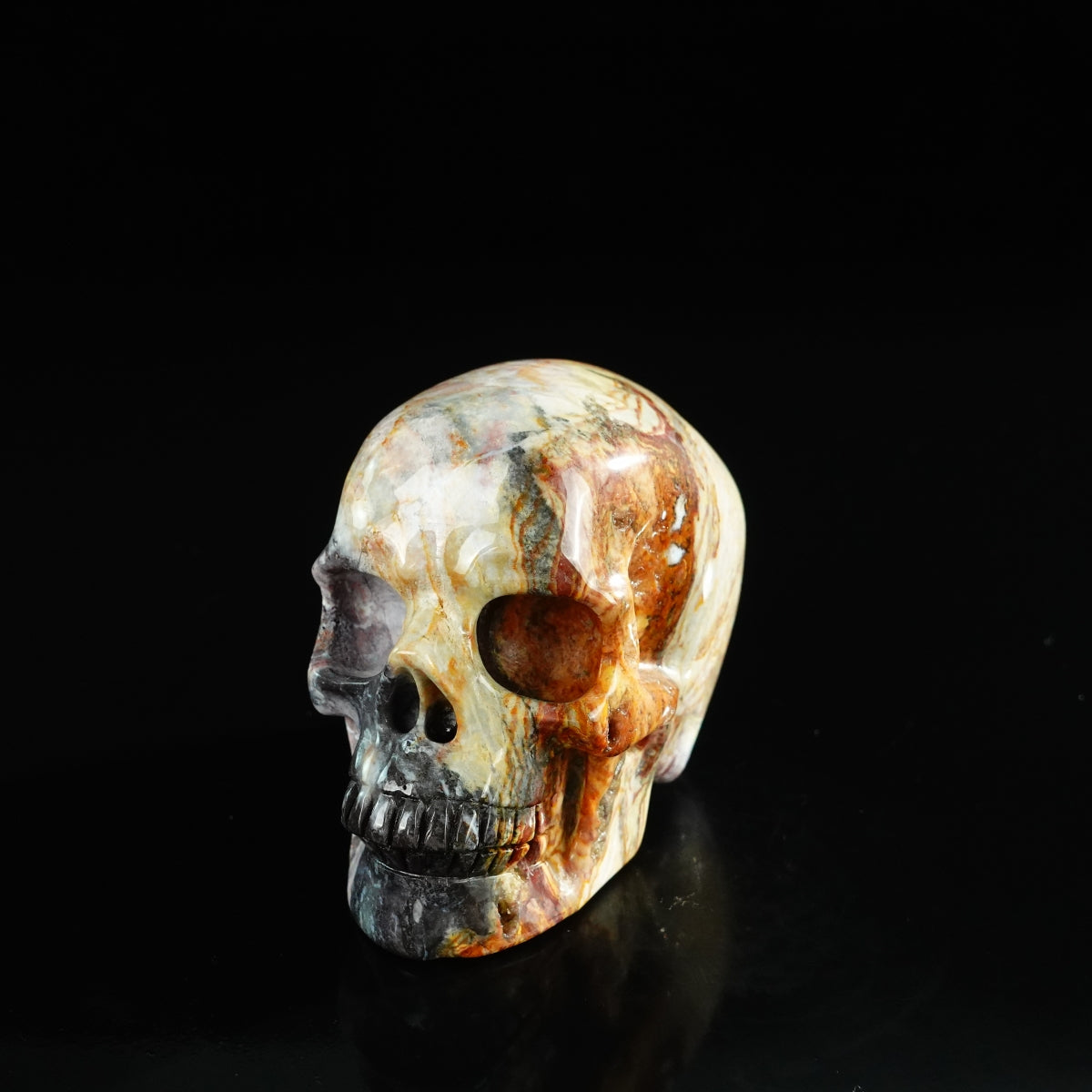 3.0" Red Crazy Lace Agate Crystal Skull Carving - Unique Piece #RC06